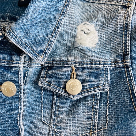 Blue Spice Denim Jean Jacket Distressed Girls Size 7 Back to School - Picture 3 of 7